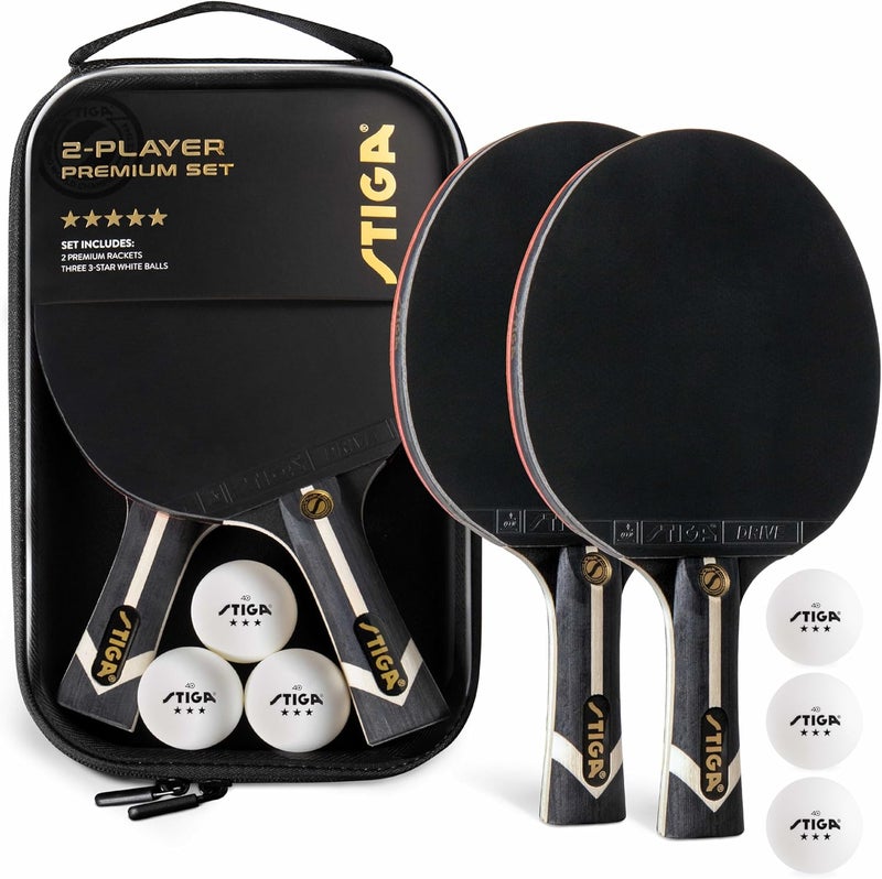 Stiga طقم تنس طاولة متميز للاعبين 2 - يتضمن 2 مضارب معتمدة من ITTF، 3 كرات بونغ بيضاء 3 نجوم وحقيبة حمل - Image 1